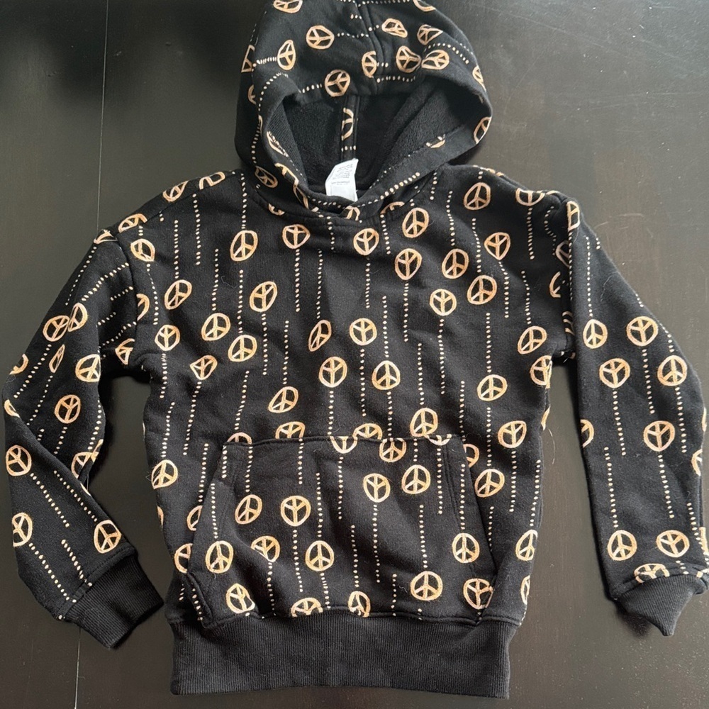 Nordstrom Black and Brown Peace Pattern Kids Hoodie